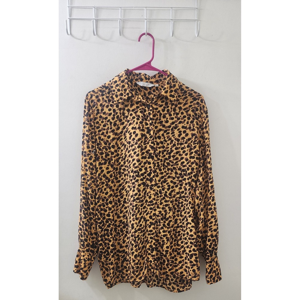 Stockholm & Other Stories Leopard Print Button Down Shirt Blouse Yellow Size 4
